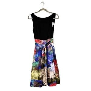 Joseph Ribkoff Black Watercolor Floral Cocktail Tie Front Dress Sz 4